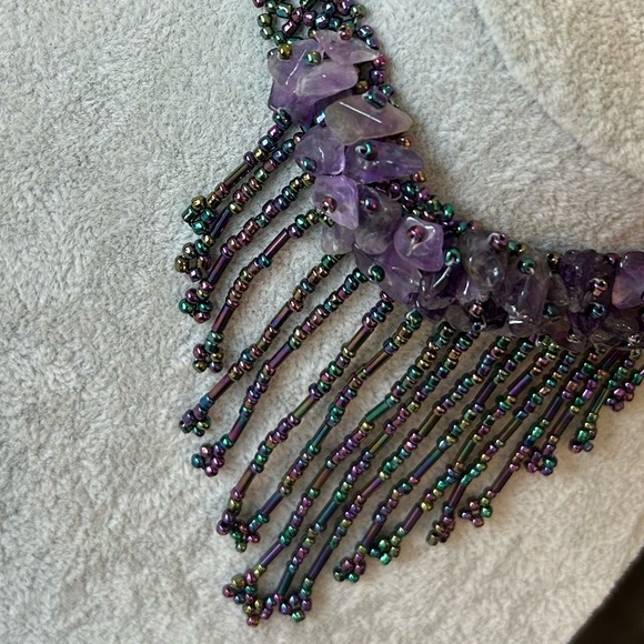 Absolutely Stunning Purple Amethyst & Beaded Vintage Choker Necklace - Picture 2 of 10